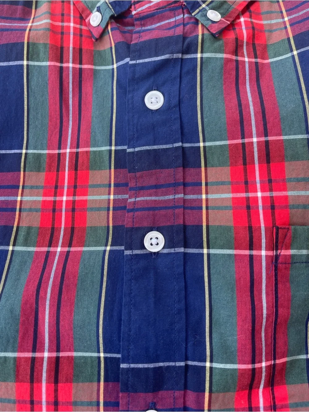 J. Crew Men's Button-Down Plaid Shirt - Navy, Red & Green Slim Fit Size Large